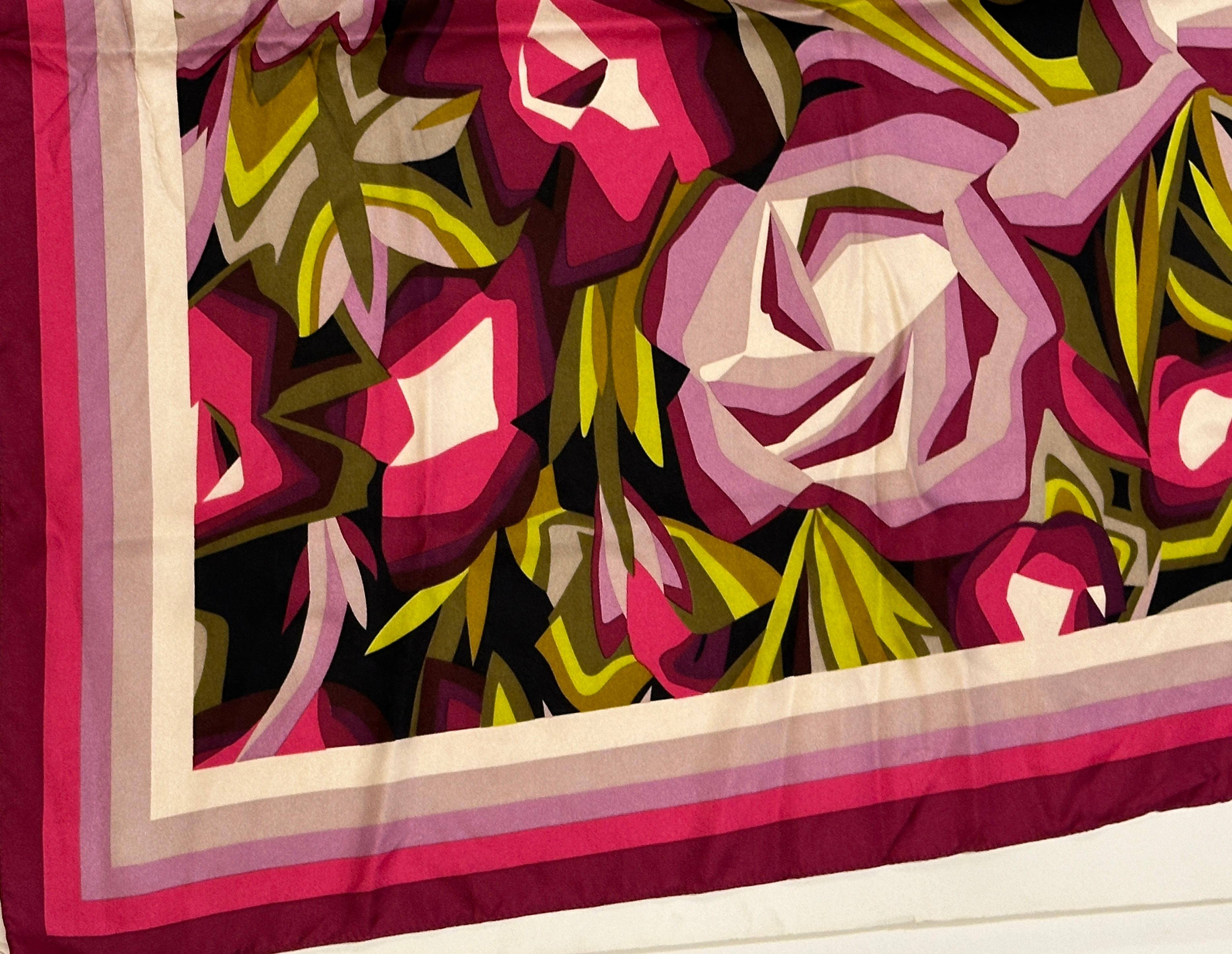 Missoni Bold Shades Of Fuchsia Floral Silk Scarf In Good Condition For Sale In New York, NY