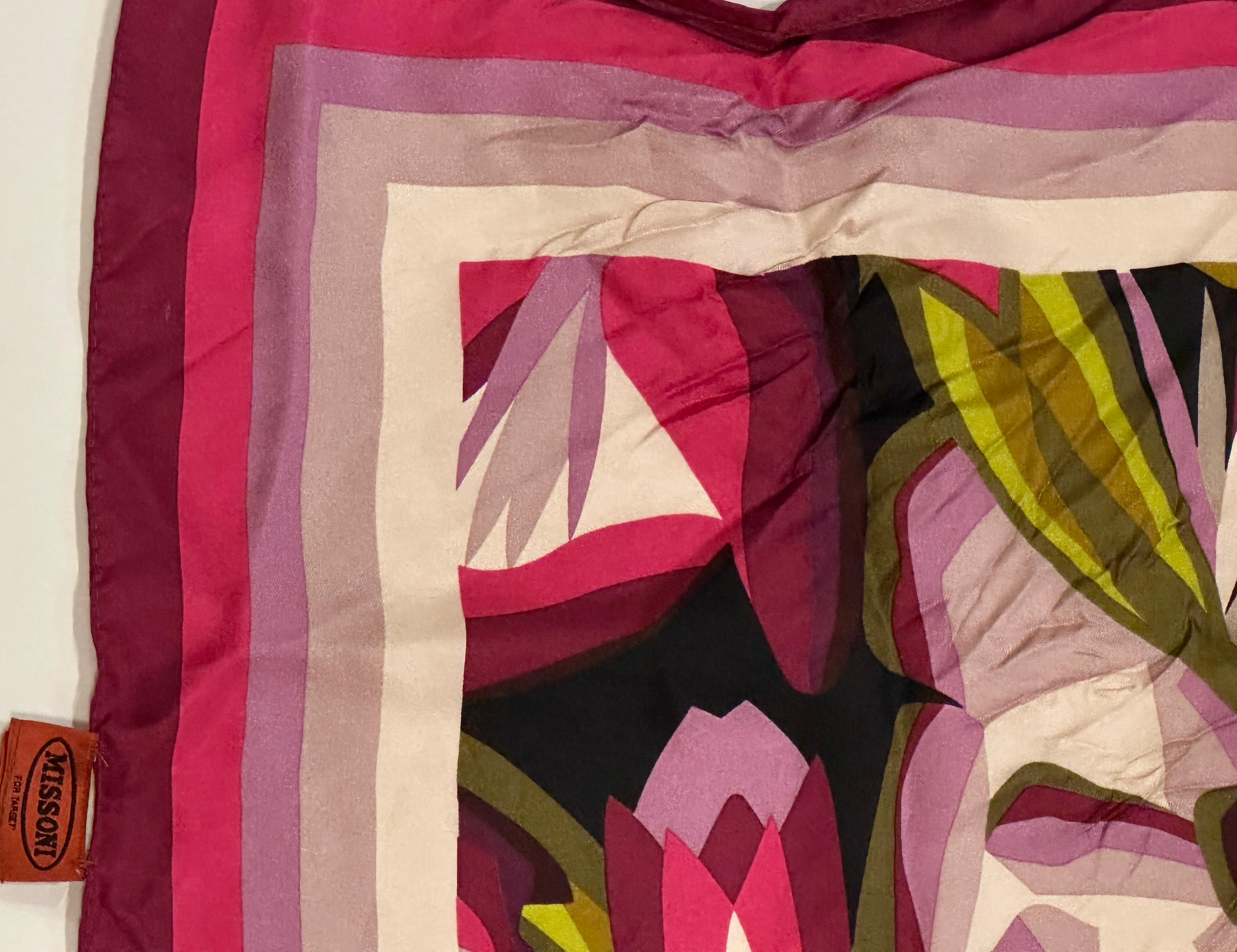 Missoni Bold Shades Of Fuchsia Floral Silk Scarf For Sale 2