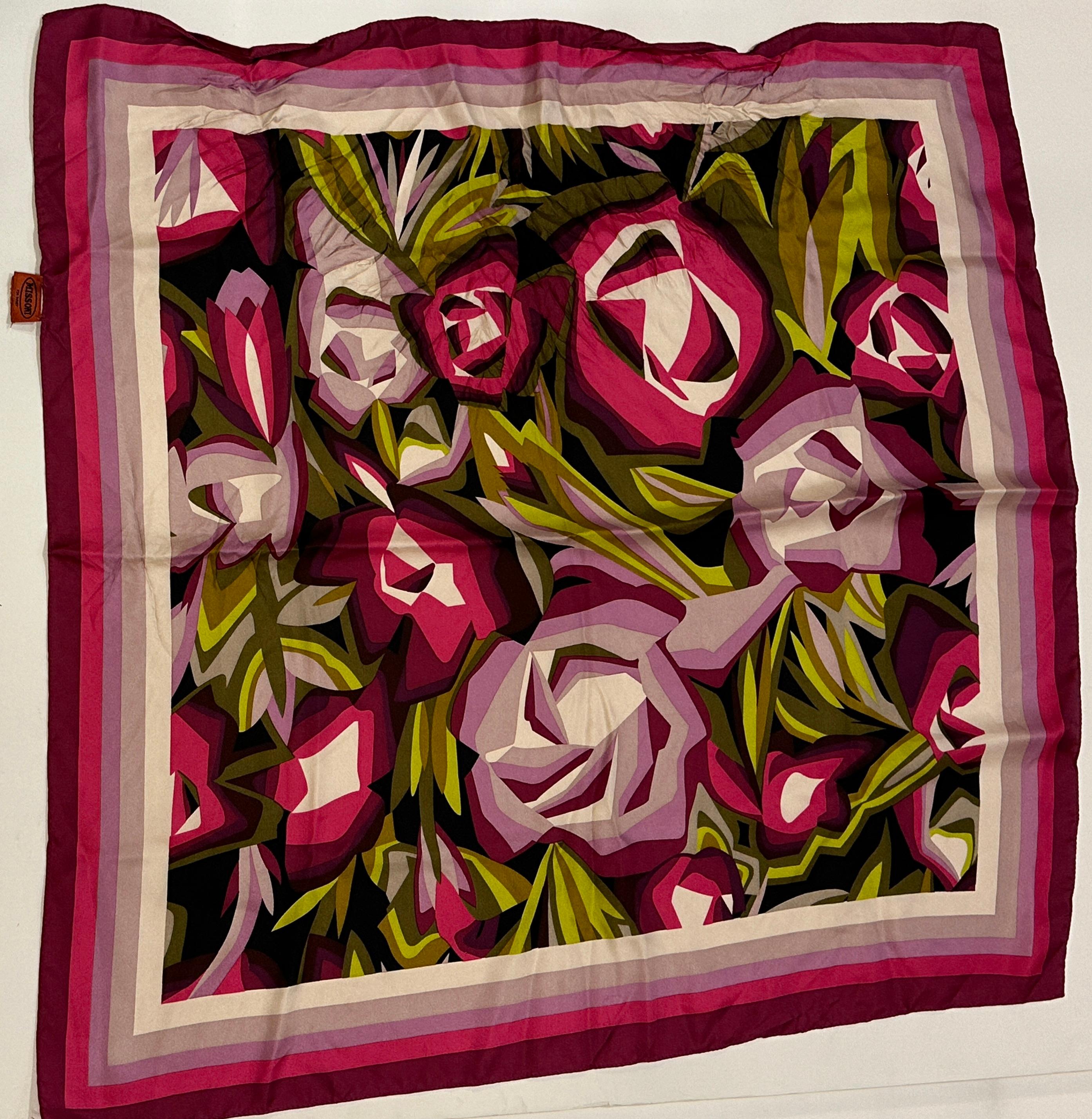Missoni Bold Shades Of Fuchsia Floral Silk Scarf For Sale 3