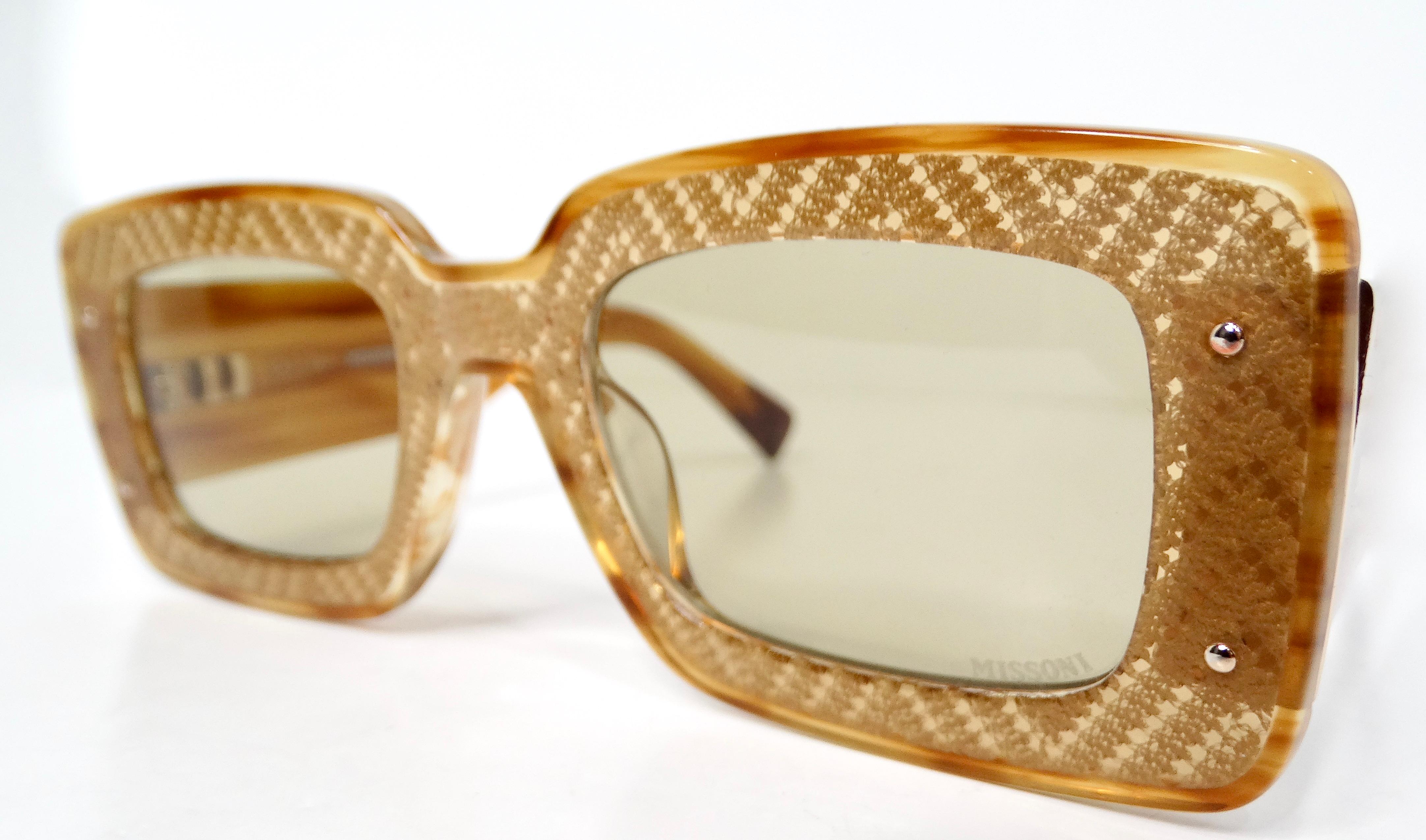 Marrone Occhiali da sole quadrati Missoni in acetato marrone con dettagli iconici in maglia in vendita