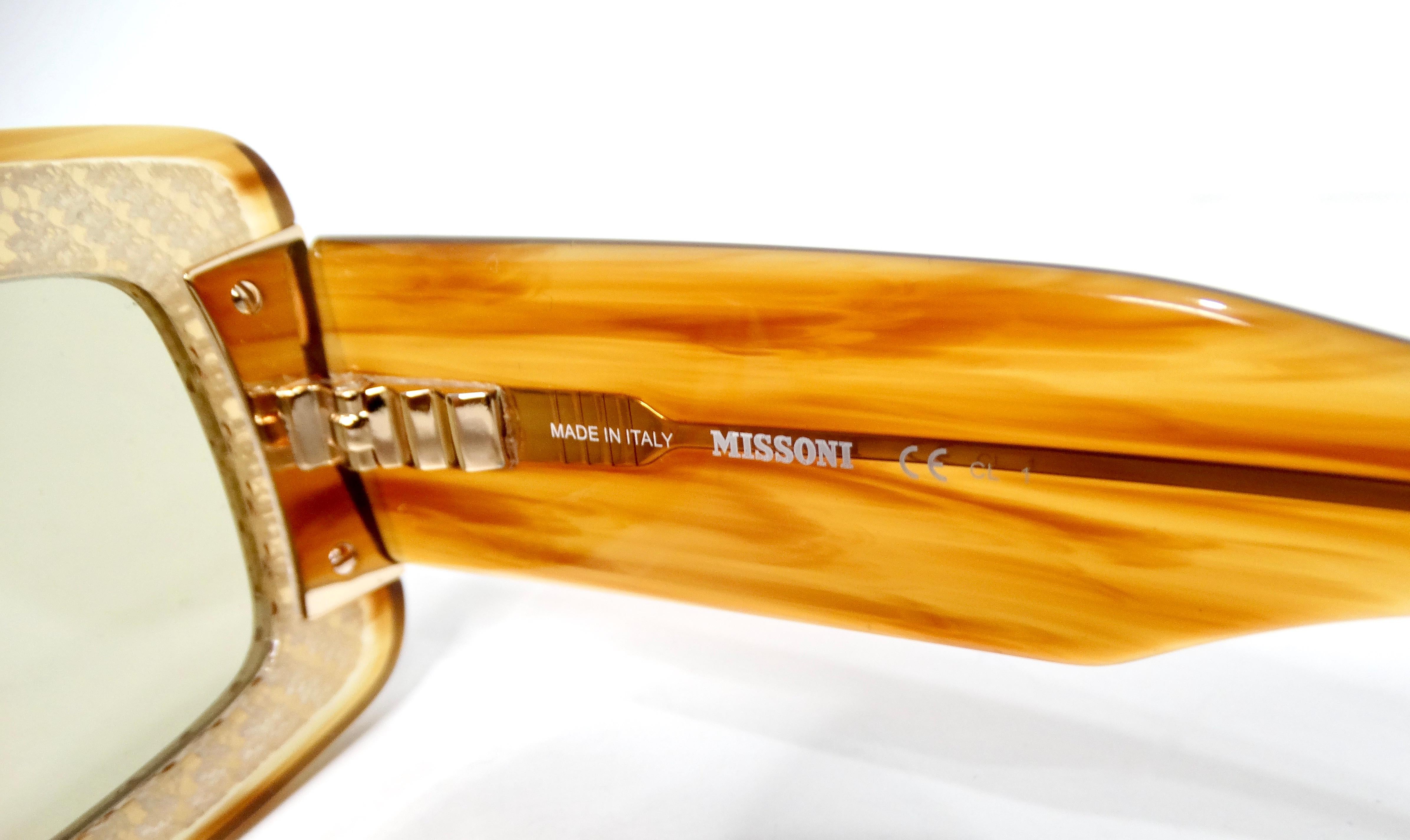 Occhiali da sole quadrati Missoni in acetato marrone con dettagli iconici in maglia in vendita 2