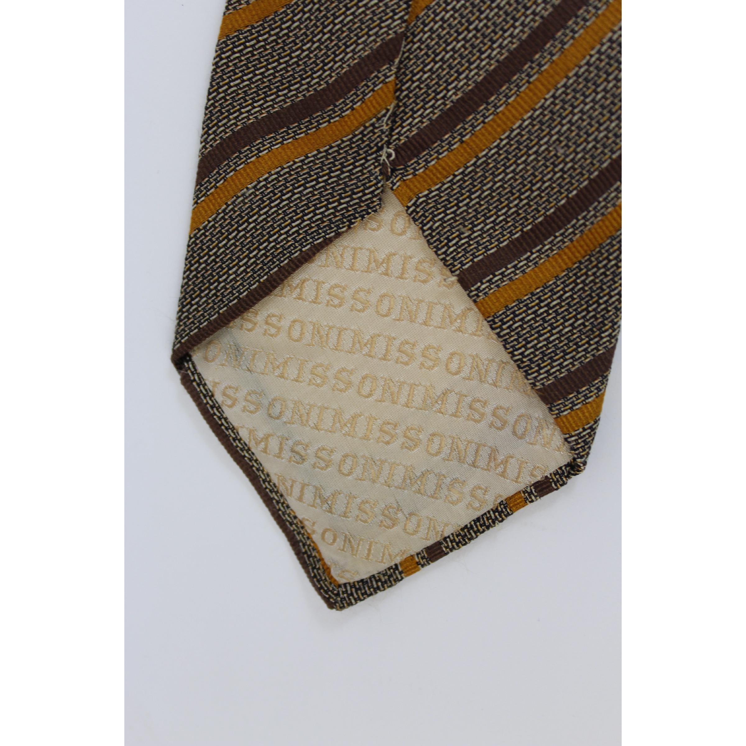 Missoni Brown Beige Silk Regimental Tie In Excellent Condition For Sale In Brindisi, Bt