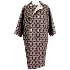Retro Missoni Brown Beige Wool Double Face Lace Double Breasted Coat