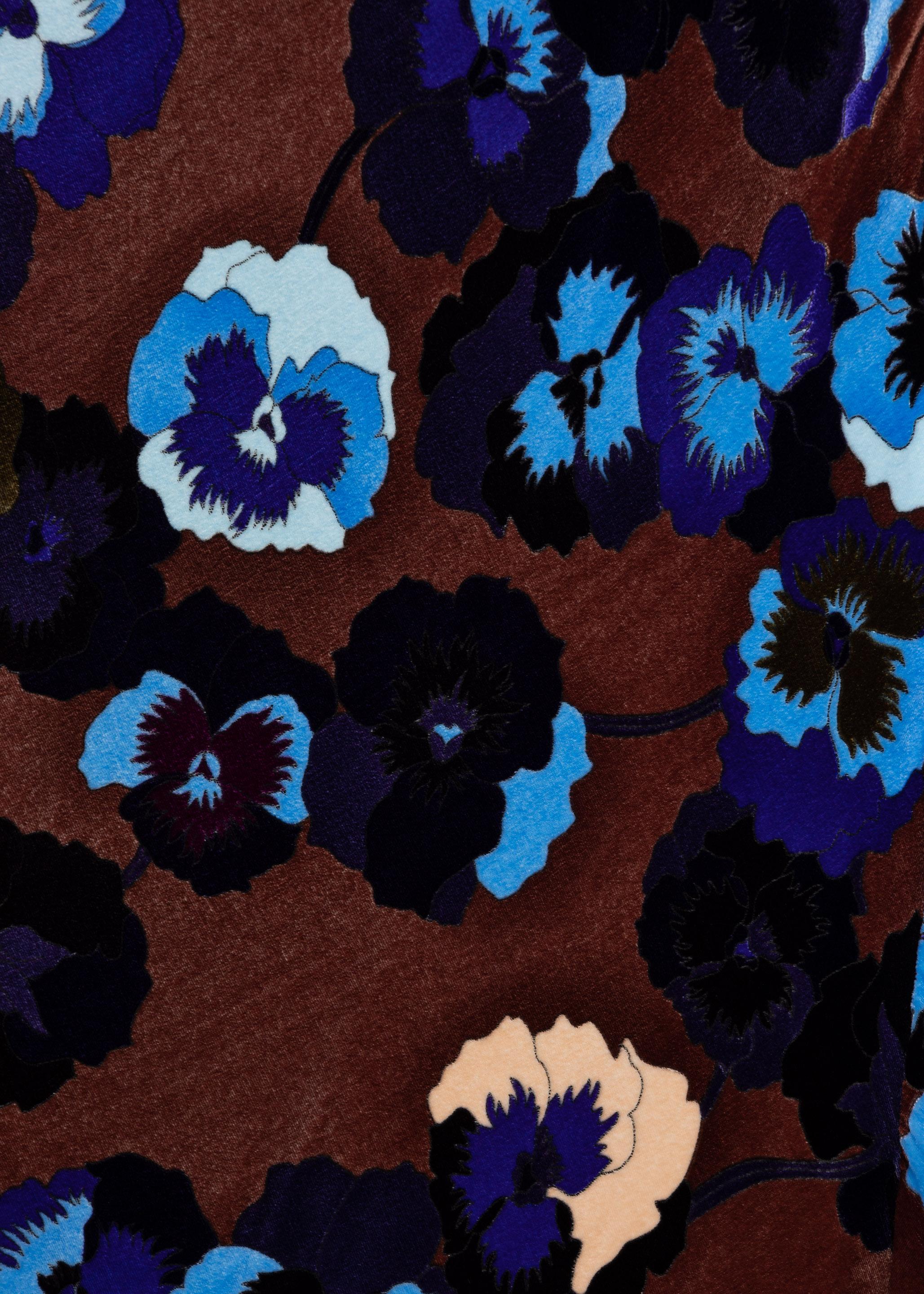 Missoni Brown Blue Purple Silk Velvet Pansy Print Crystal Dress 1930s Style 3