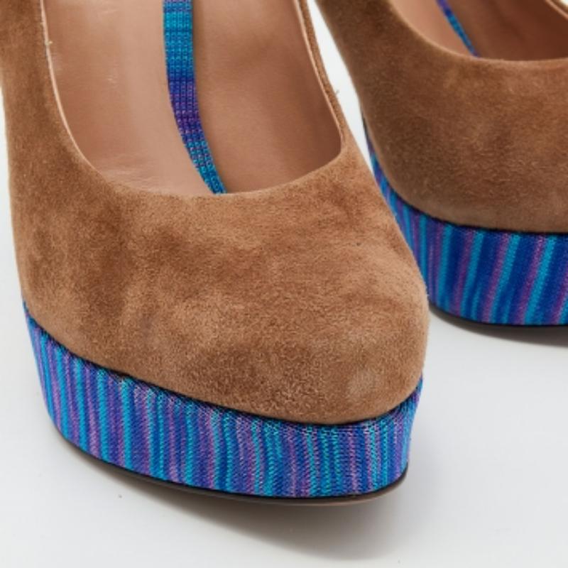 Missoni Brown/Blue Suede And Knit Fabric Platform Pumps Size 38 For Sale 1