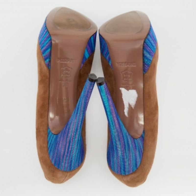 Missoni Brown/Blue Suede And Knit Fabric Platform Pumps Size 38 For Sale 3