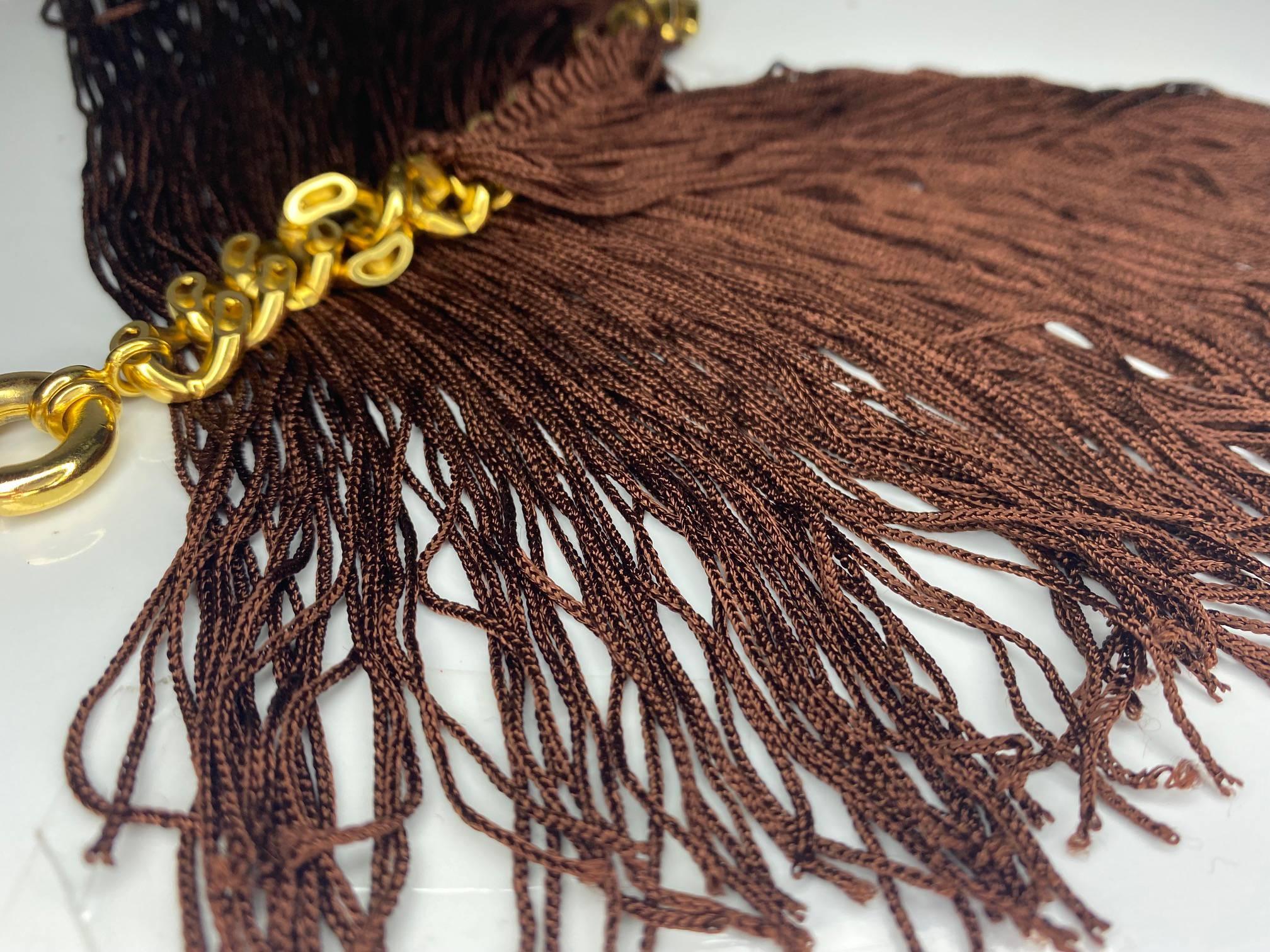Missoni Brown Fringe Gold Metal Choker Necklace In Excellent Condition For Sale In London, GB