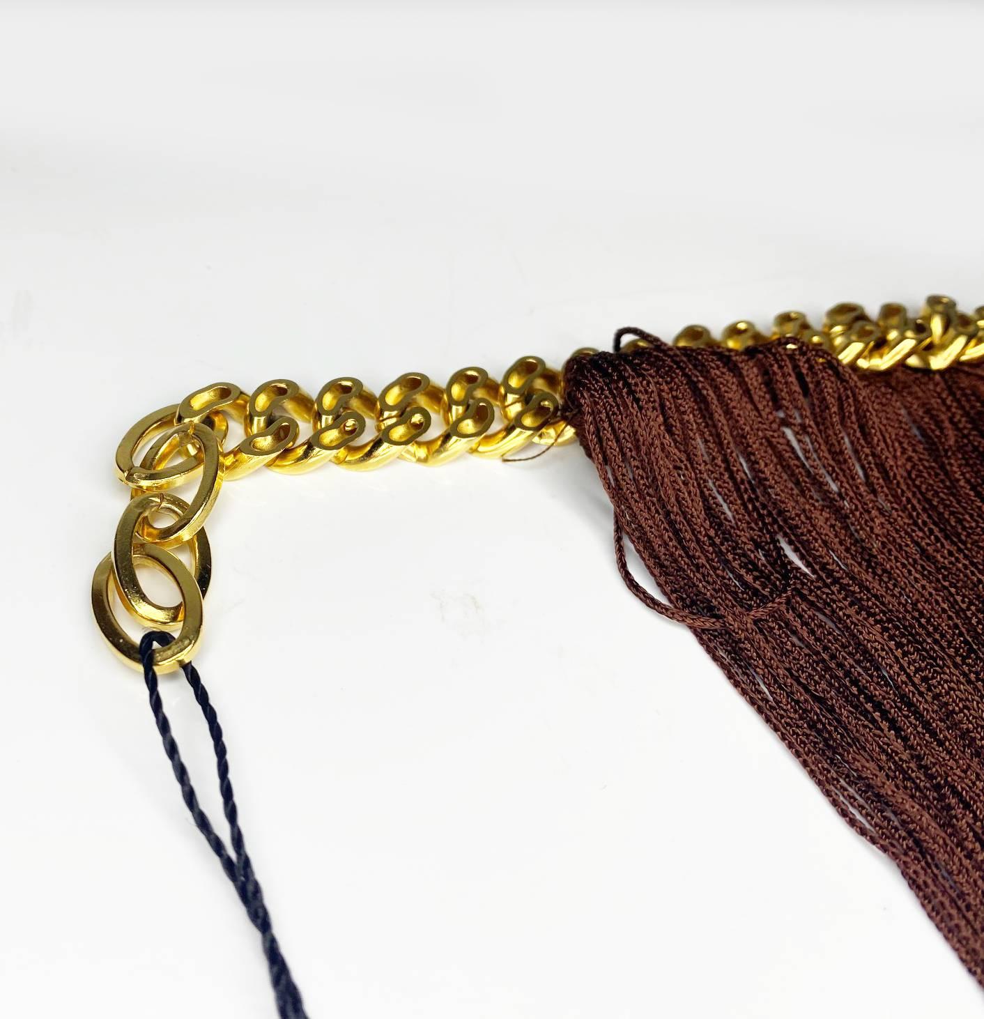 Women's Missoni Brown Fringe Gold Metal Choker Necklace For Sale