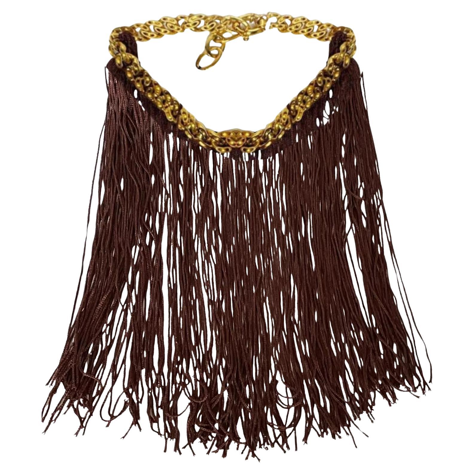 Missoni Brown Fringe Gold Metal Choker Necklace