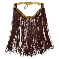 Missoni Brown Fringe Gold Metal Choker Necklace