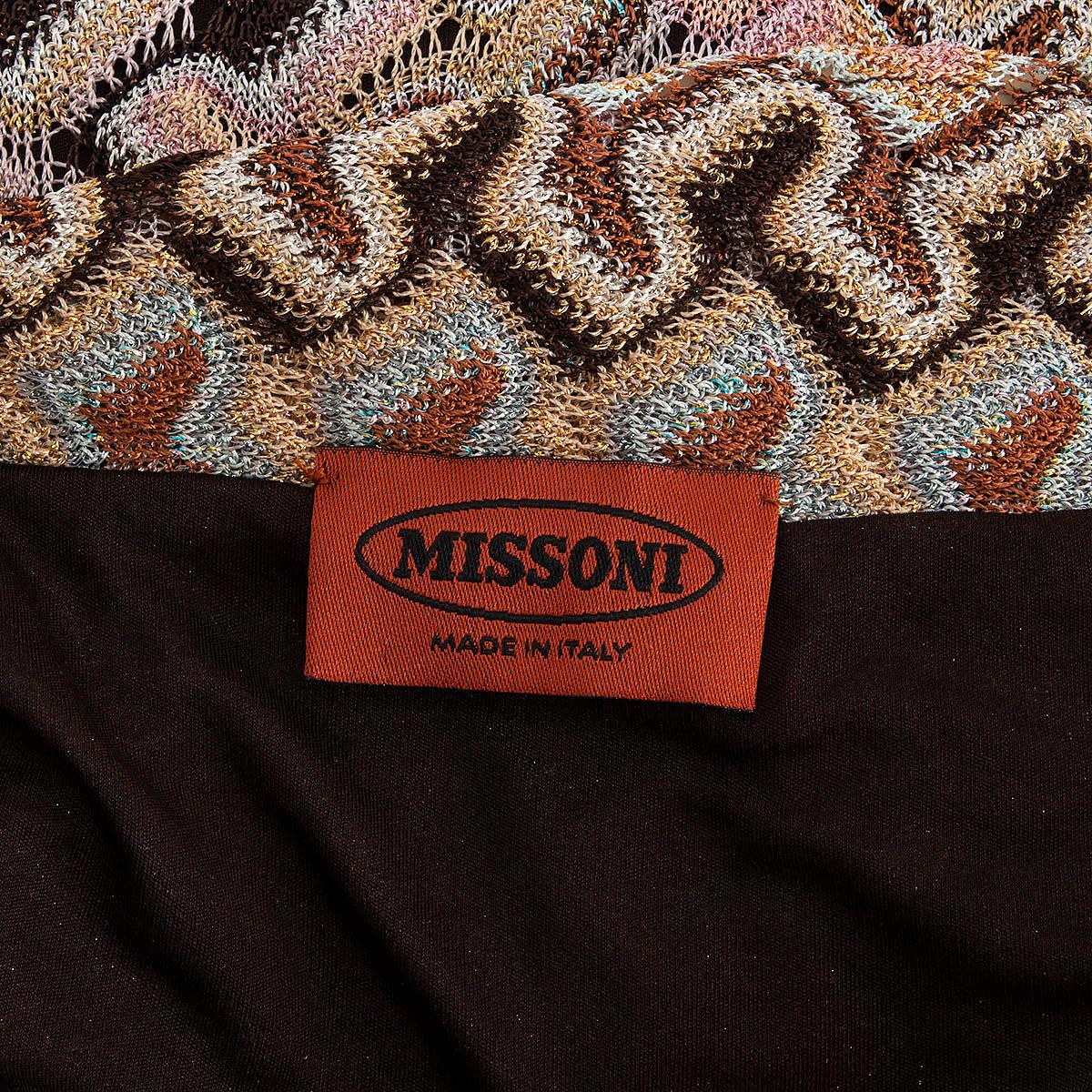 MISSONI brown & pink viscose FRINGED SIDE TIE MIDI KNIT Skirt 46 XL In Excellent Condition For Sale In Zürich, CH
