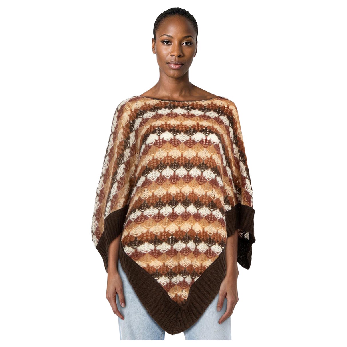 Missoni Brown Striped Knitted Poncho Size L For Sale