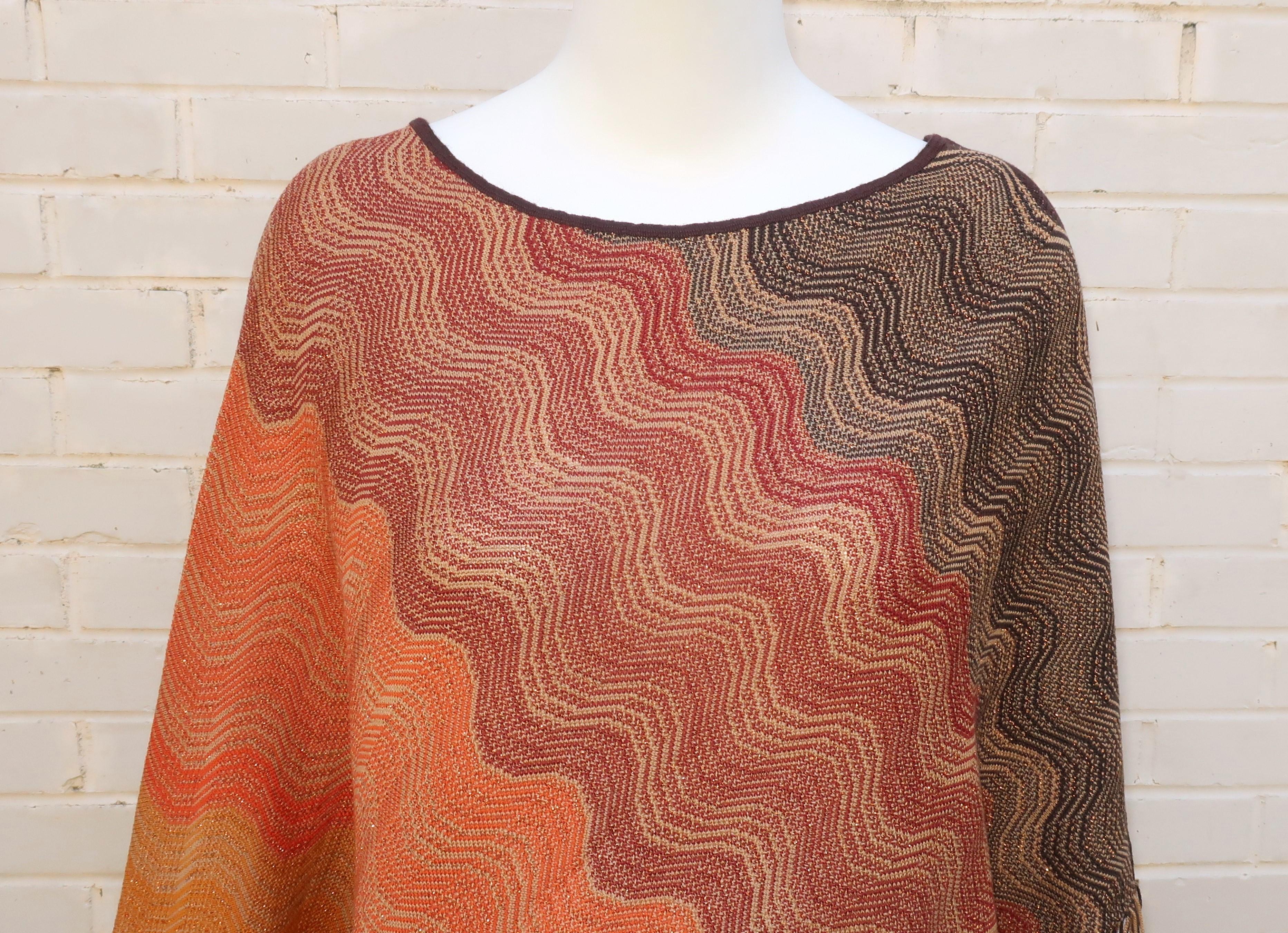 MISSONI Brown Wool Poncho Sweater With Copper Metallic Threading In Good Condition For Sale In Atlanta, GA