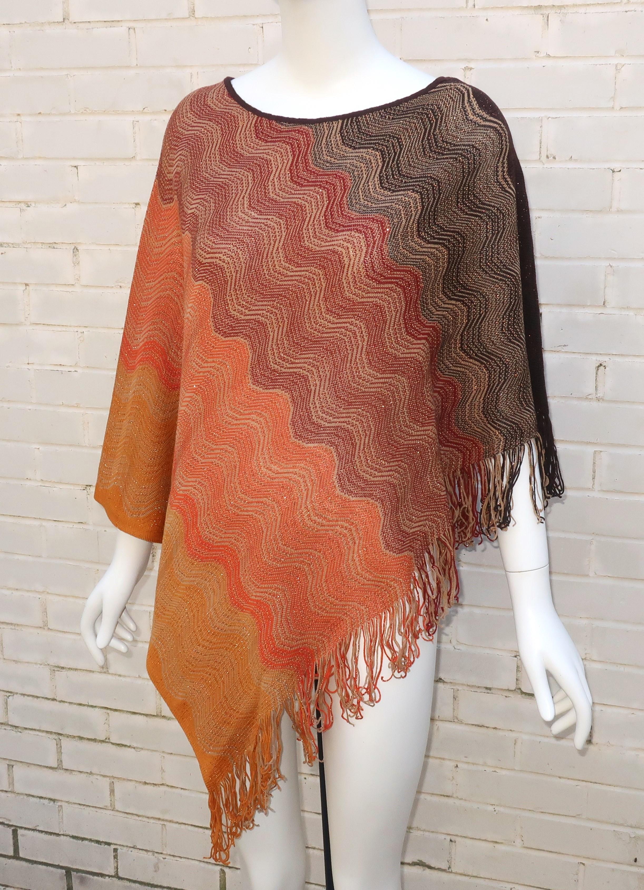 MISSONI Brown Wool Poncho Sweater With Copper Metallic Threading For Sale 1