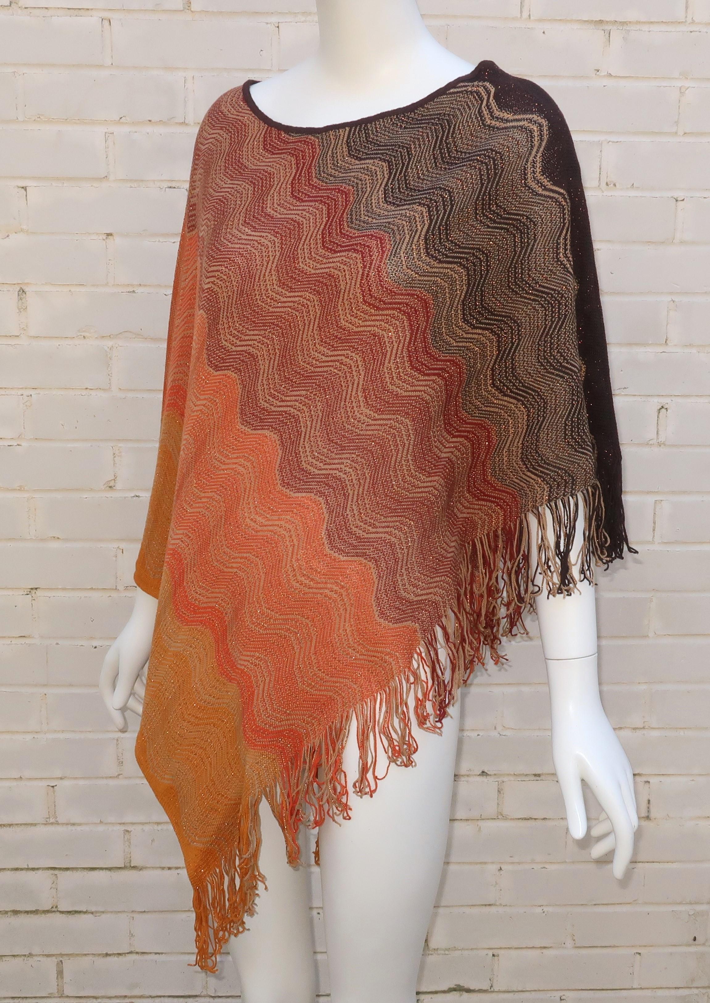 MISSONI Brown Wool Poncho Sweater With Copper Metallic Threading For Sale 3