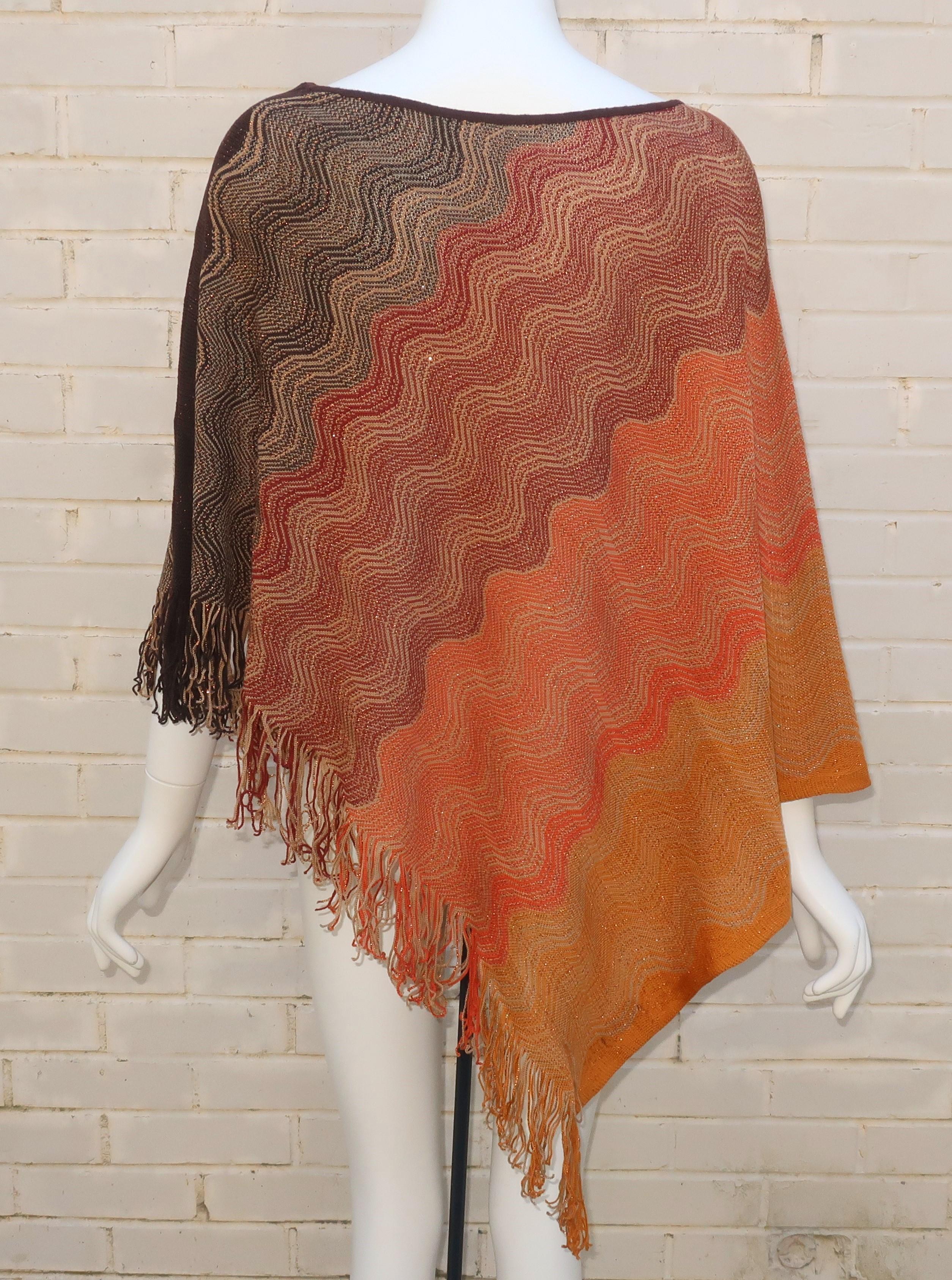 MISSONI Brown Wool Poncho Sweater With Copper Metallic Threading For Sale 4