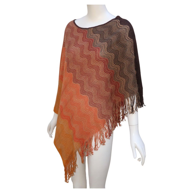 MISSONI Brown Wool Poncho Sweater With Copper Metallic Threading For Sale  at 1stDibs