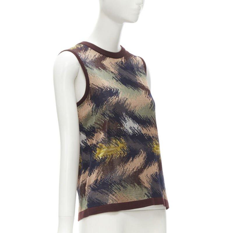 Gray MISSONI burgundy crochet intarsia knit grandma vest IT44 M For Sale