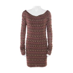 Missoni Burgundy Flame Patterned Knit Off Shoulder Knit Dress M