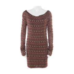 Missoni Burgundy Flame Patterned Knit Off Shoulder Knit Dress M