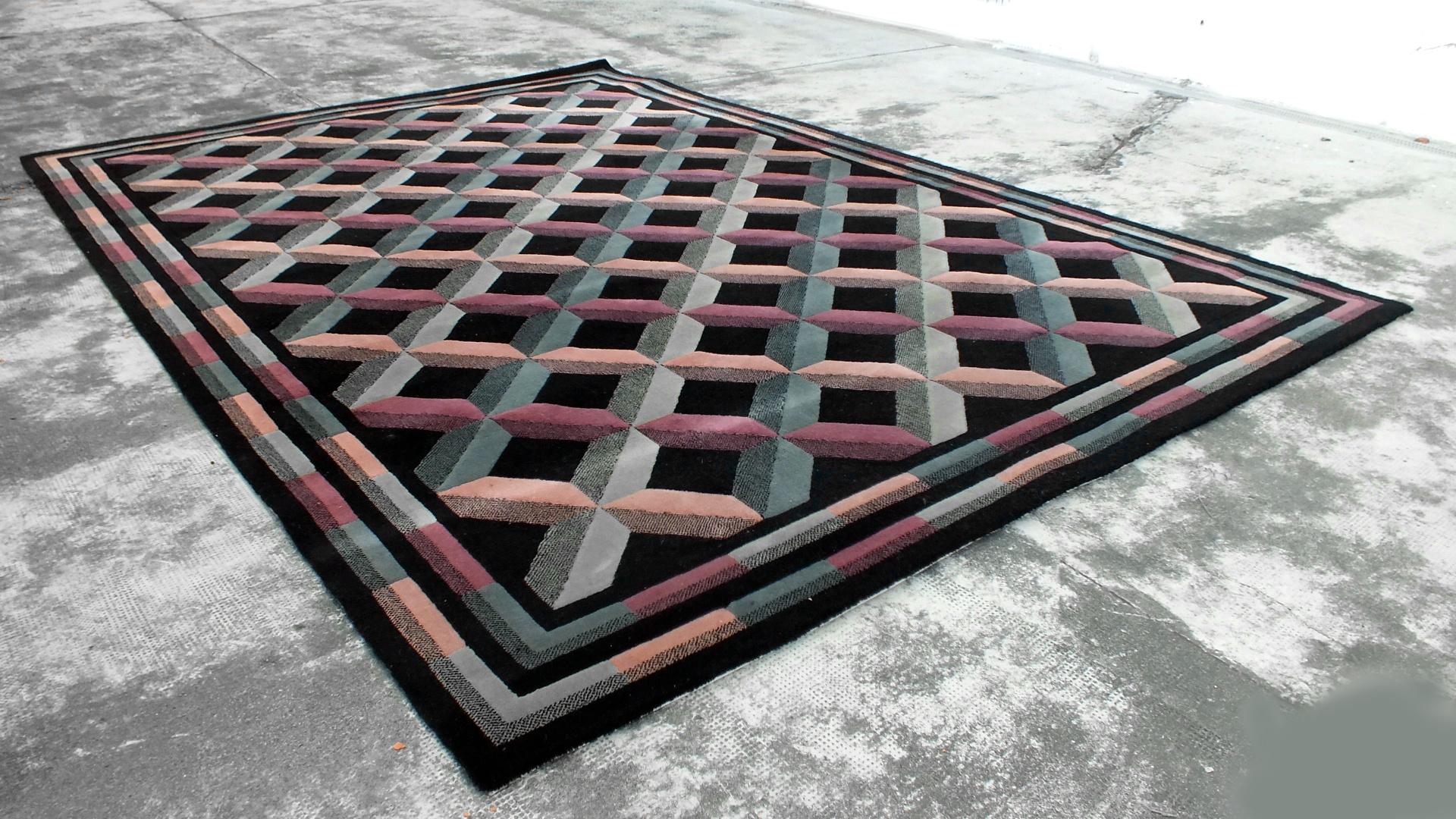 Italian Missoni by T&J. Vestor in years '80 optical art carpet wool For Sale