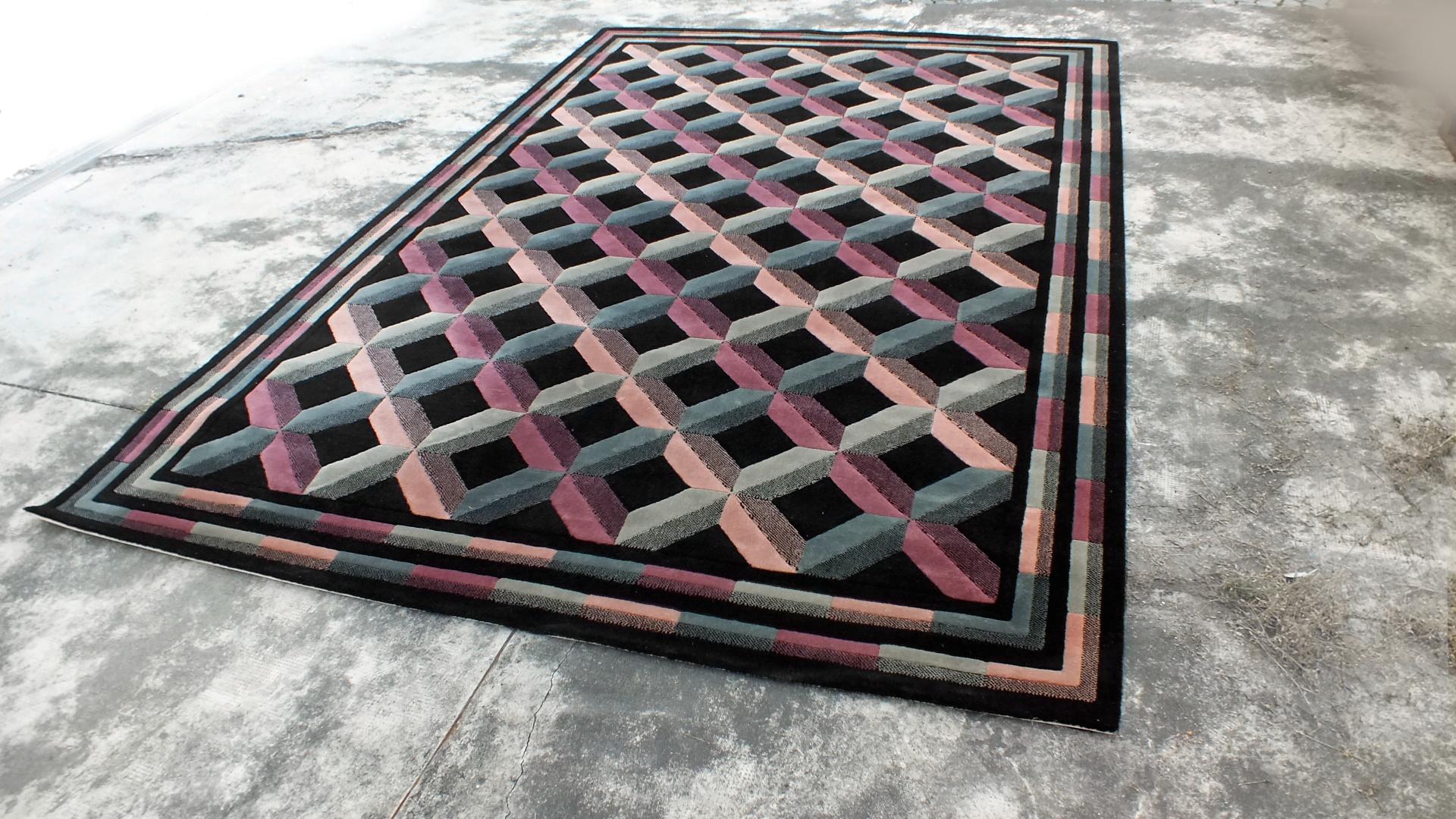Wool Missoni by T&J. Vestor in years '80 optical art carpet wool For Sale
