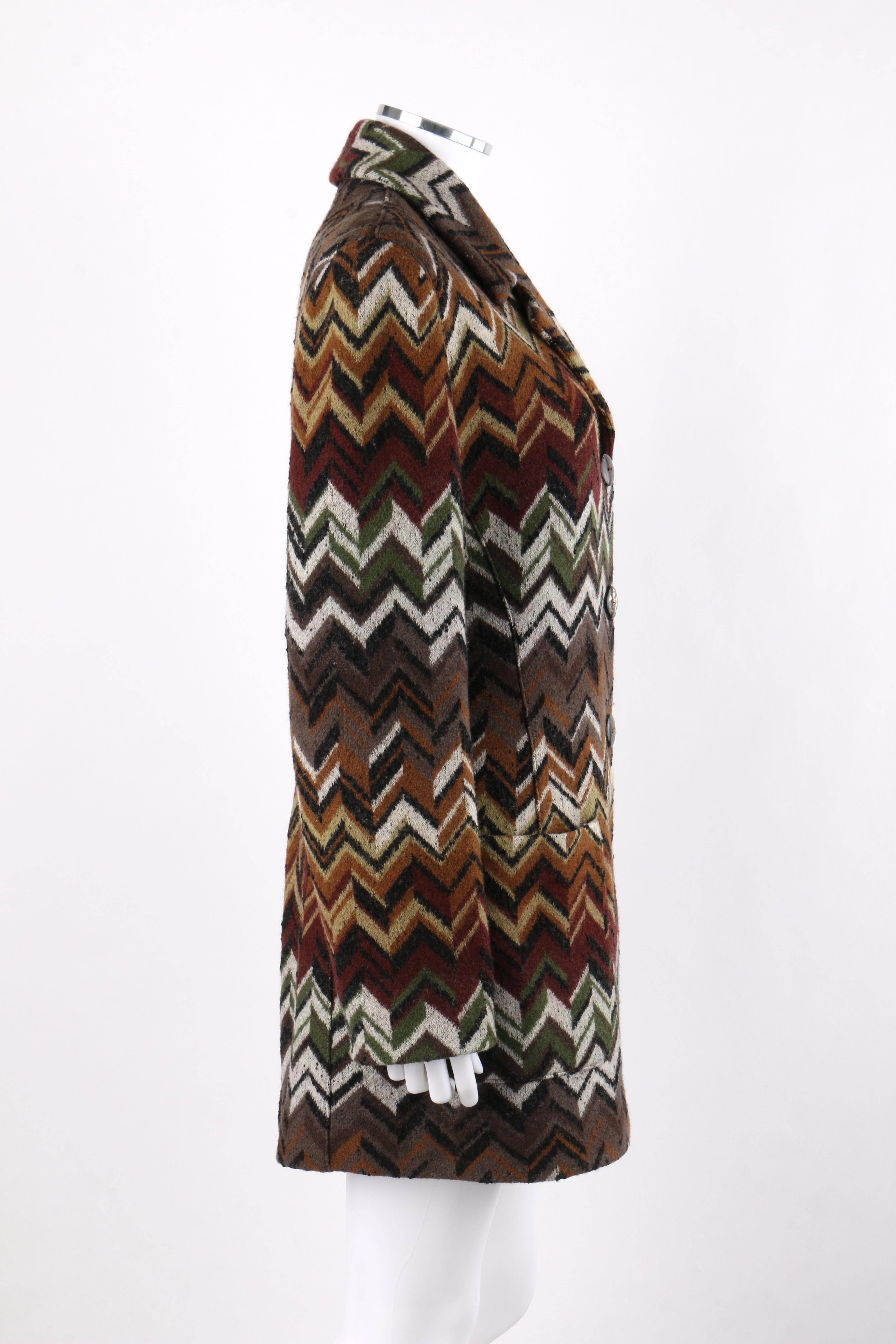 MISSONI c.1970’s Multi-Color Chevron Button Up Wool Knit Coat Jacket  In Excellent Condition In Thiensville, WI