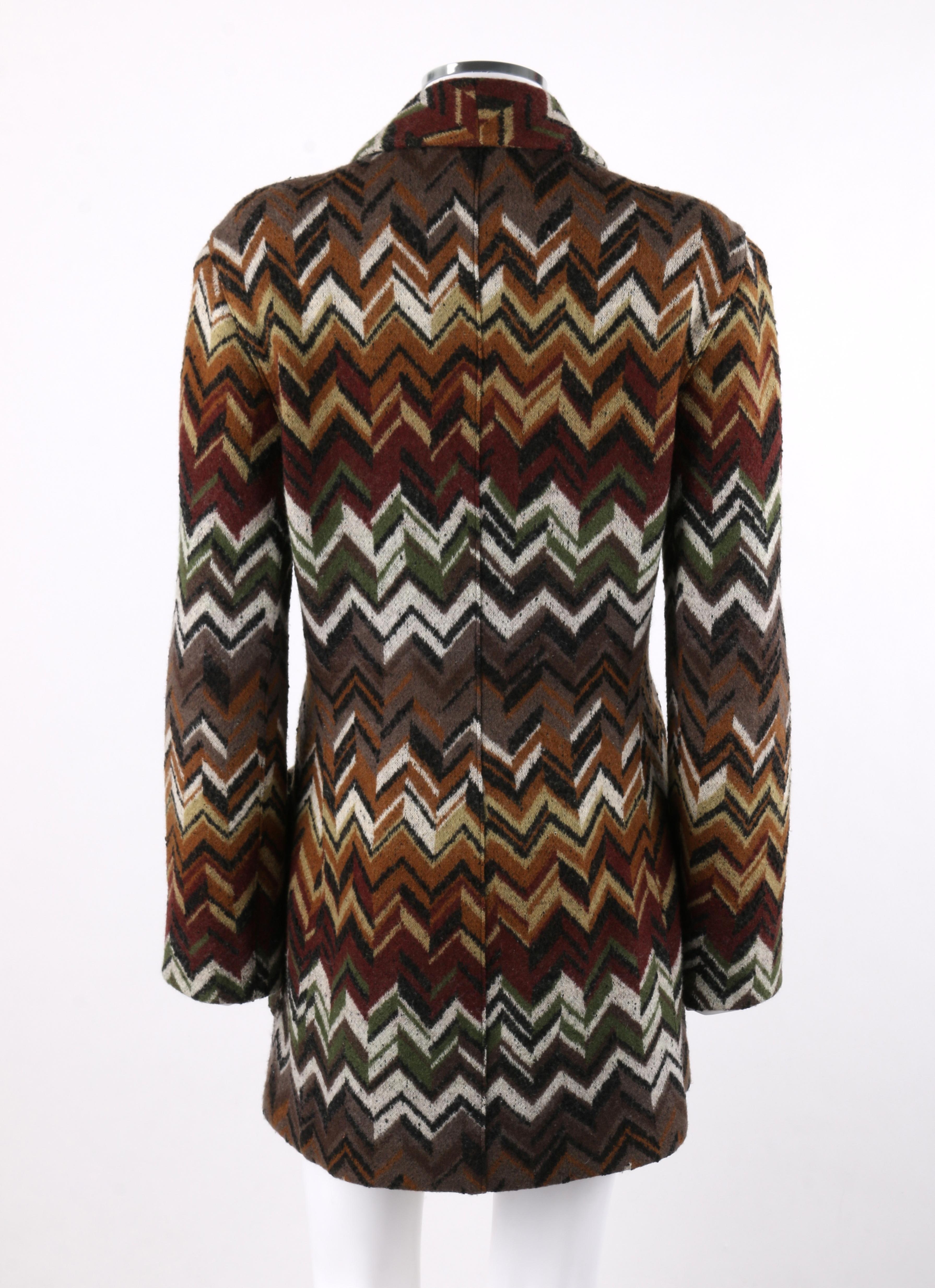 Women's MISSONI c.1970’s Multi-Color Chevron Button Up Wool Knit Coat Jacket 