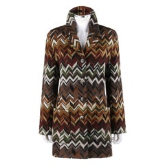 MISSONI c.1970’s Multi-Color Chevron Button Up Wool Knit Coat Jacket