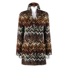 Vintage MISSONI c.1970’s Multi-Color Chevron Button Up Wool Knit Coat Jacket 