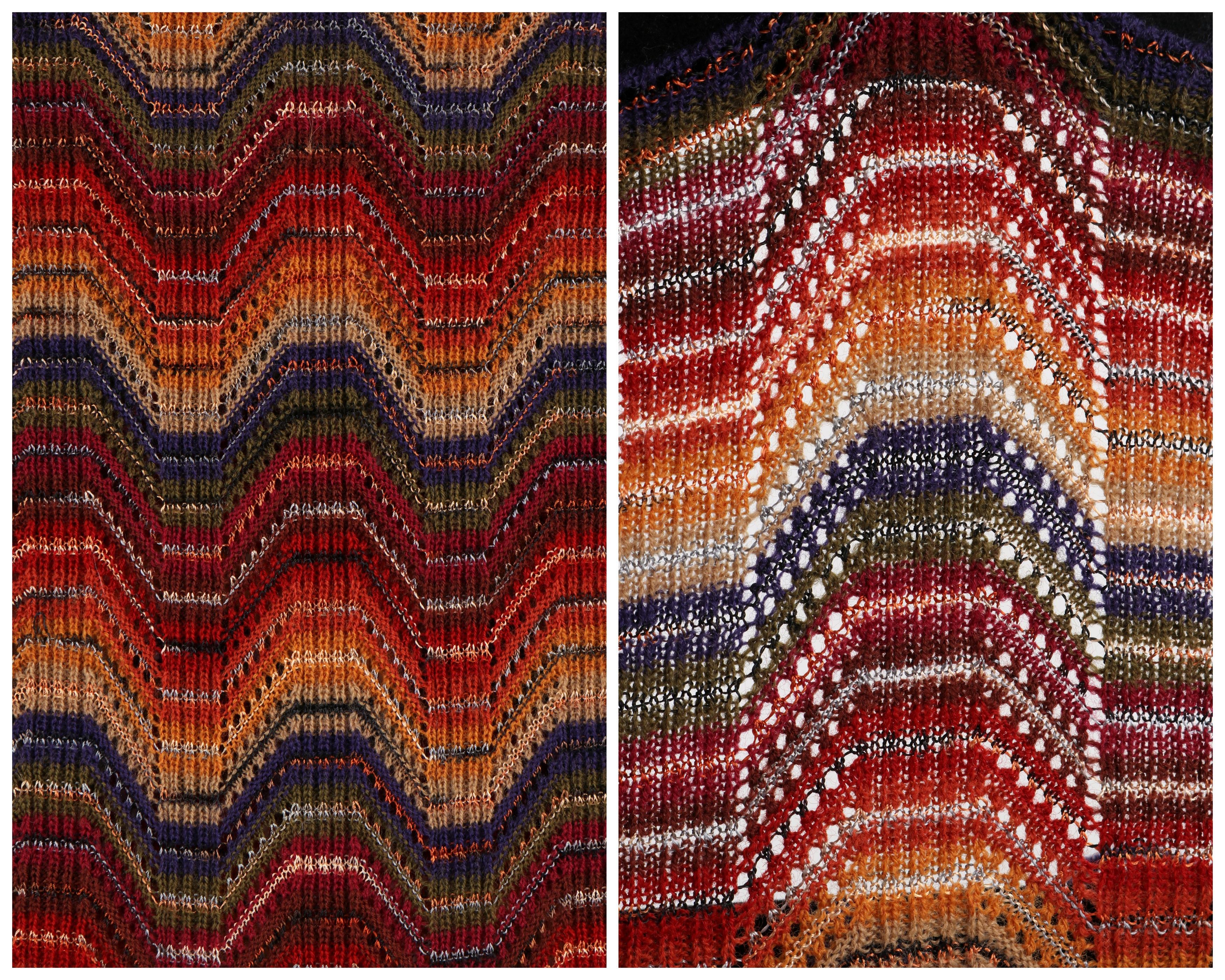 MISSONI c.1970s Multicolor Wool Stretch Knit Striped V-Neck Short Sleeve Top For Sale 3