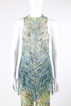 MISSONI c.2000's 2 Pc Multi-Color Knit Asymmetrical Tunic Tank Top Pant Set