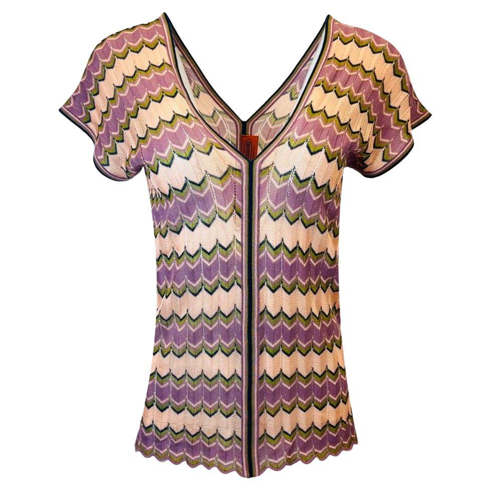 Missoni Chevron Pattern Knitted Cotton Top For Sale