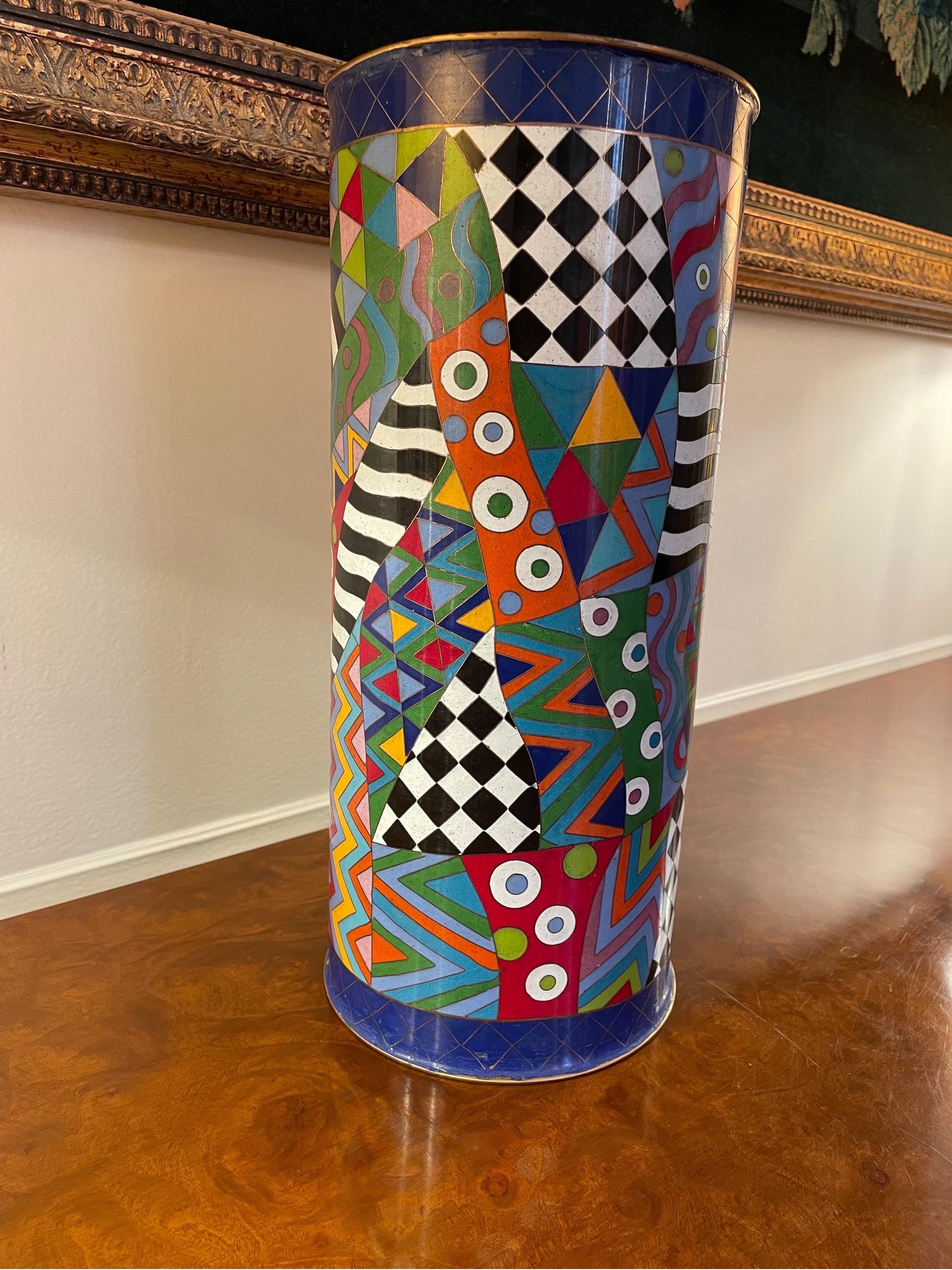 Missoni Cloissone Vase Colorfull Rare .
Large Tube Round.
13.5” x 6”
