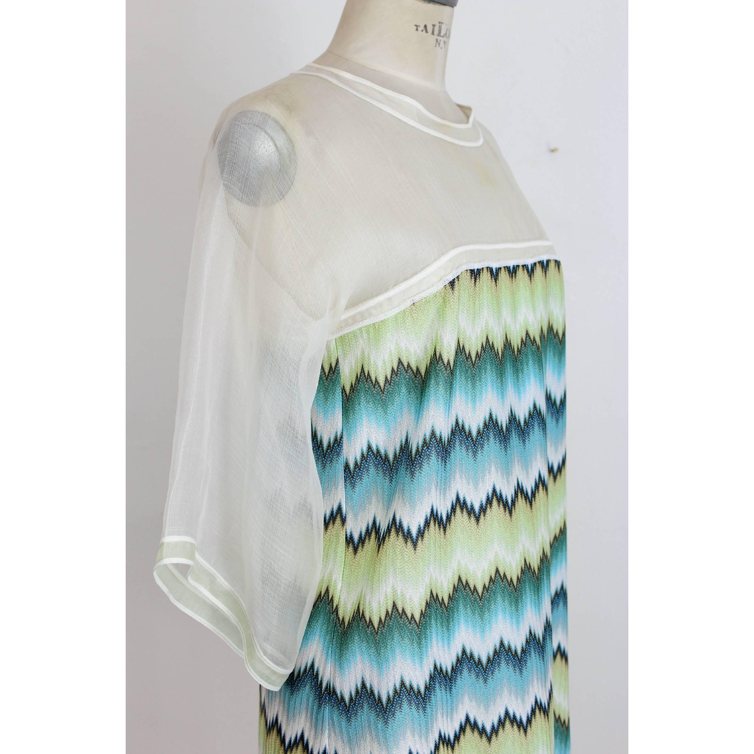 Missoni Cocktail Dress Silk Viscose Vintage Beige Blue  In Excellent Condition For Sale In Brindisi, IT