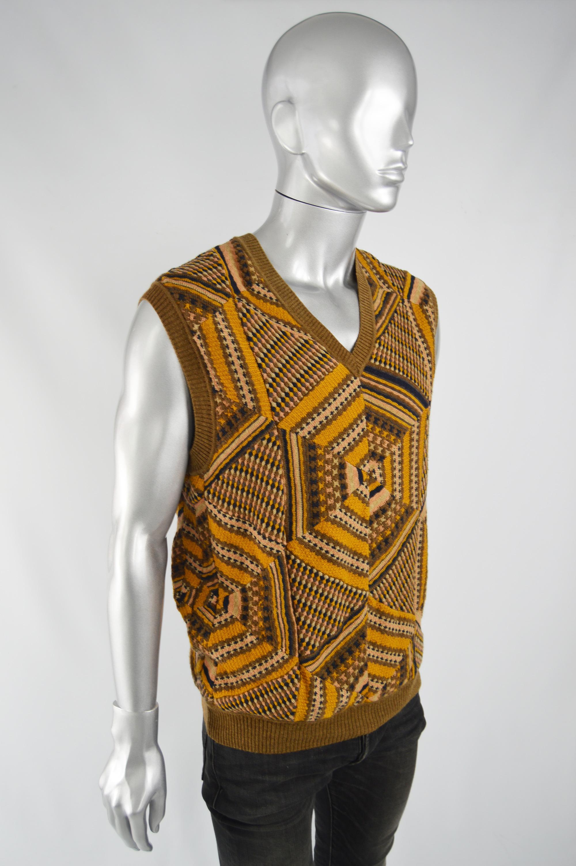 Brown Missoni Collectable Mens Patchwork Knit Sweater Vest