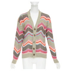 MISSONI Collection yellow brown multicolor chevon intarsia knitted cardigan XS