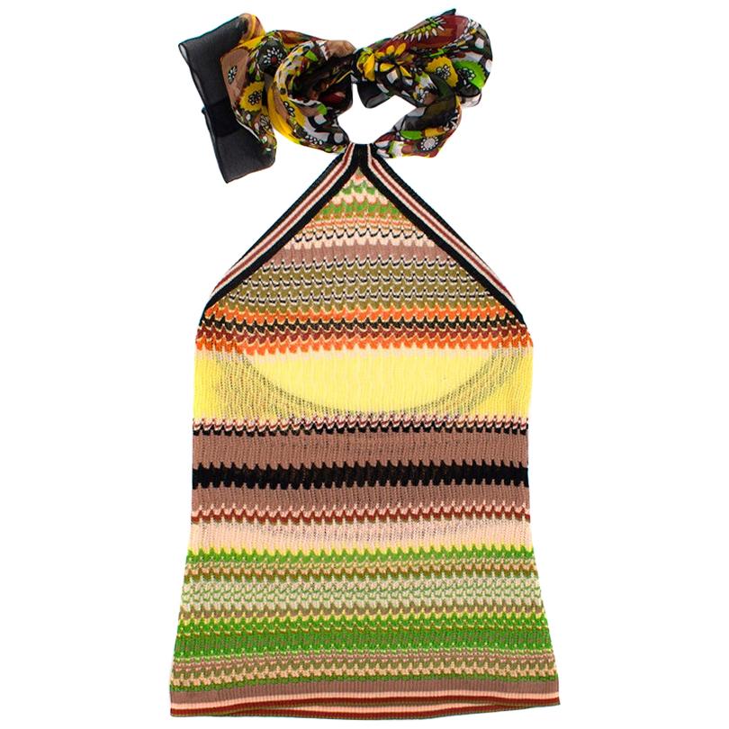 Haut à col bénitier en tricot à blocs de couleur Missoni, Taille US 4