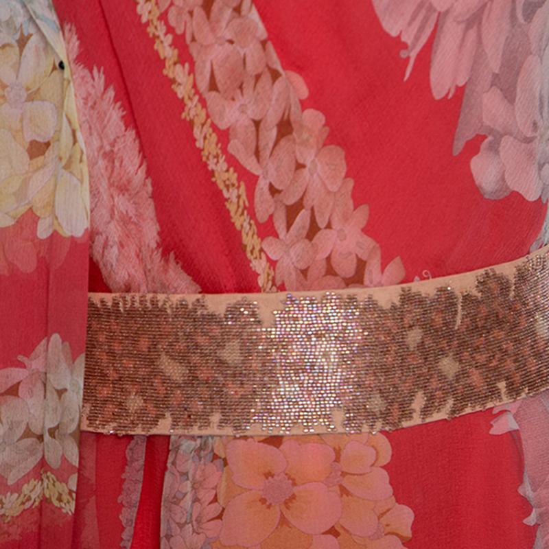 Missoni Coral Pink Floral Print Silk One Shoulder Maxi Dress S In Good Condition In Dubai, Al Qouz 2