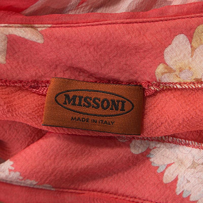 Women's Missoni Coral Pink Floral Print Silk One Shoulder Maxi Dress S