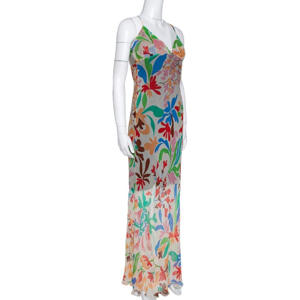 Robe longue Missoni en crêpe transparent à imprimé floral crème M Bon état - En vente à Dubai, Al Qouz 2
