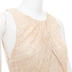 MISSONI cream sequin embellished loose knit pleated neck mini dress IT44 L