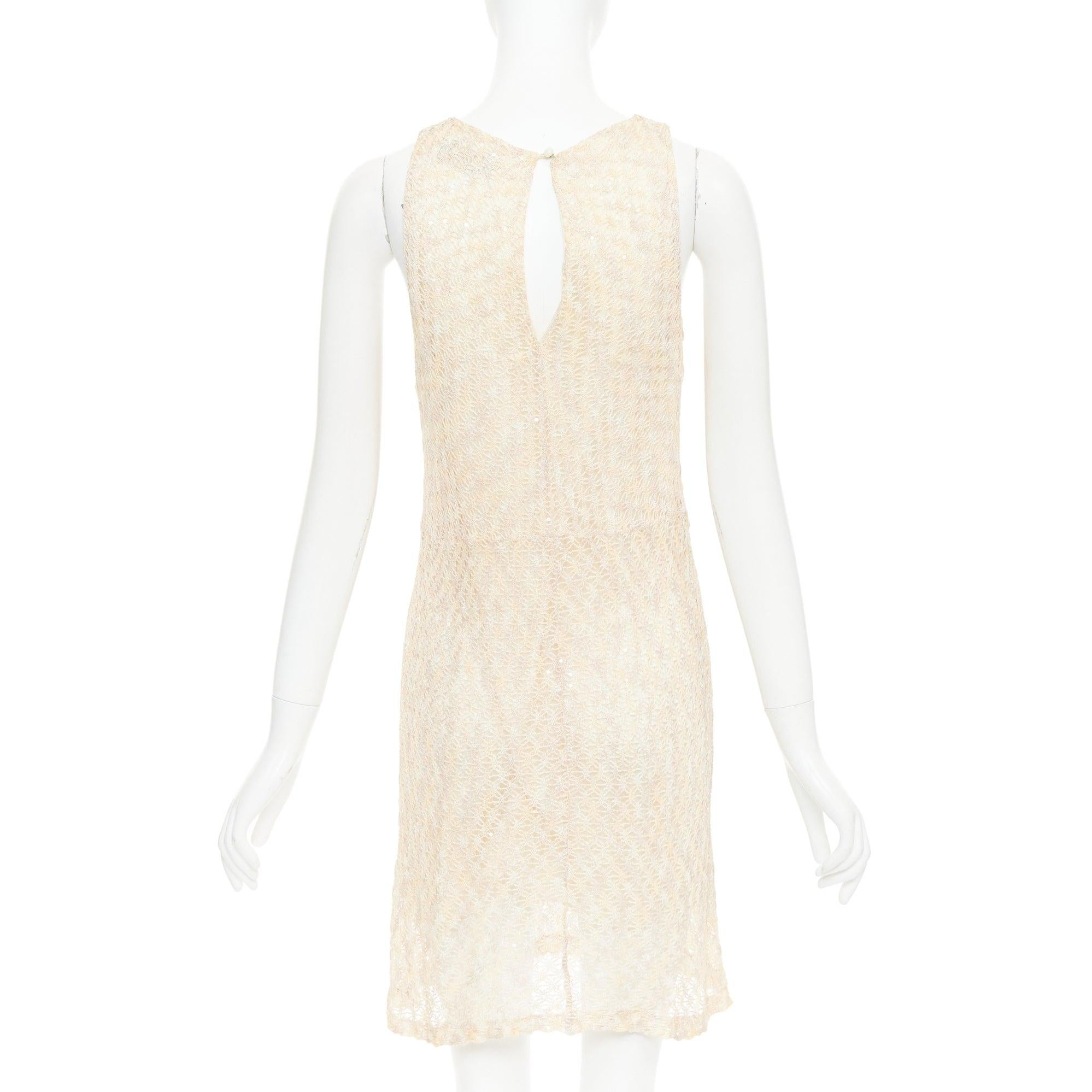 Donna Missoni crema con paillettes, mini abito a maglia larga e collo a pieghe IT44 L. in vendita