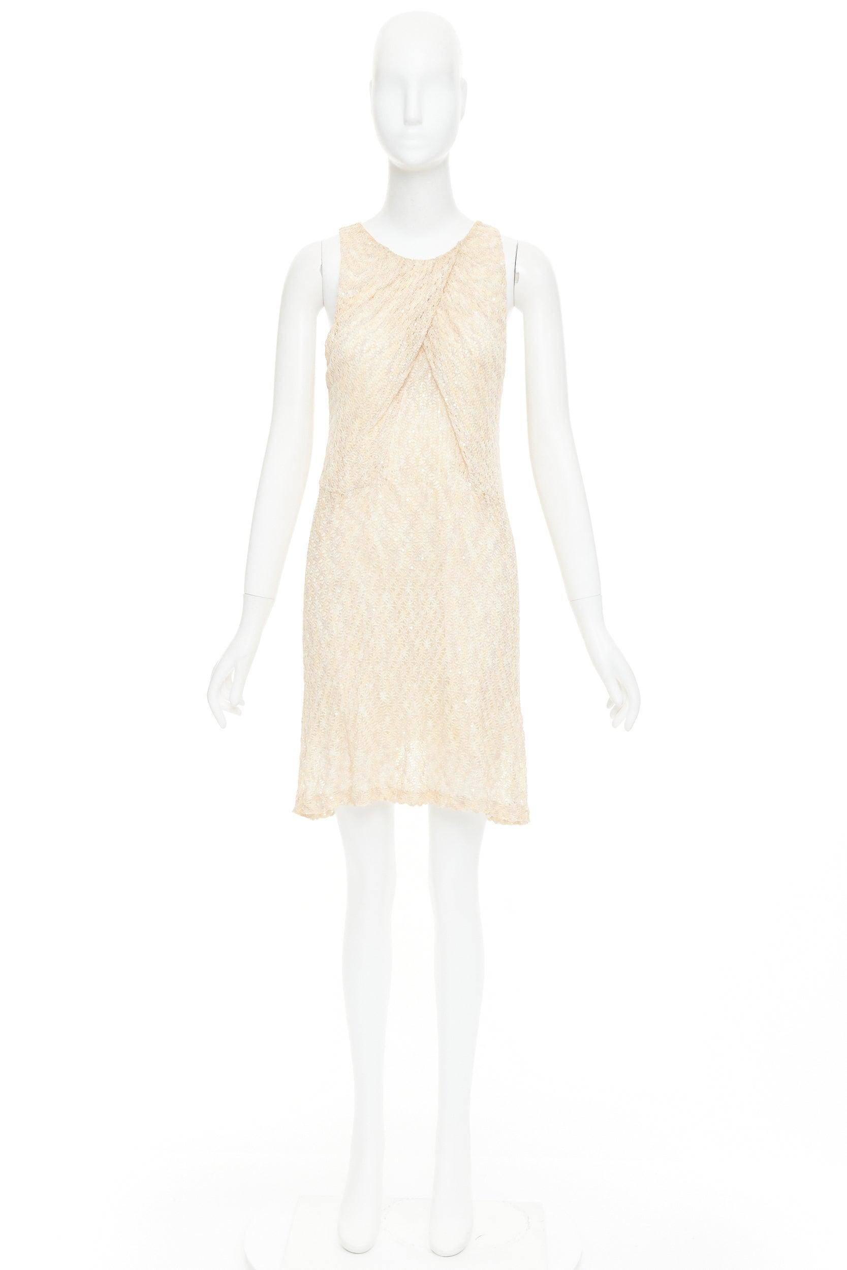 Missoni crema con paillettes, mini abito a maglia larga e collo a pieghe IT44 L. in vendita 4