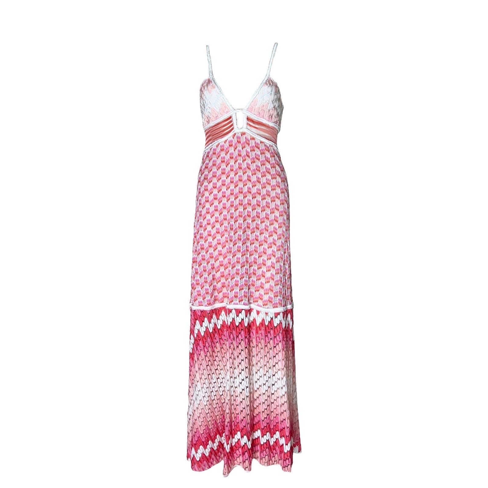 Missoni Crochet Knit Maxi Dress Pink Shades with Peek-a-boo Detail 42 6