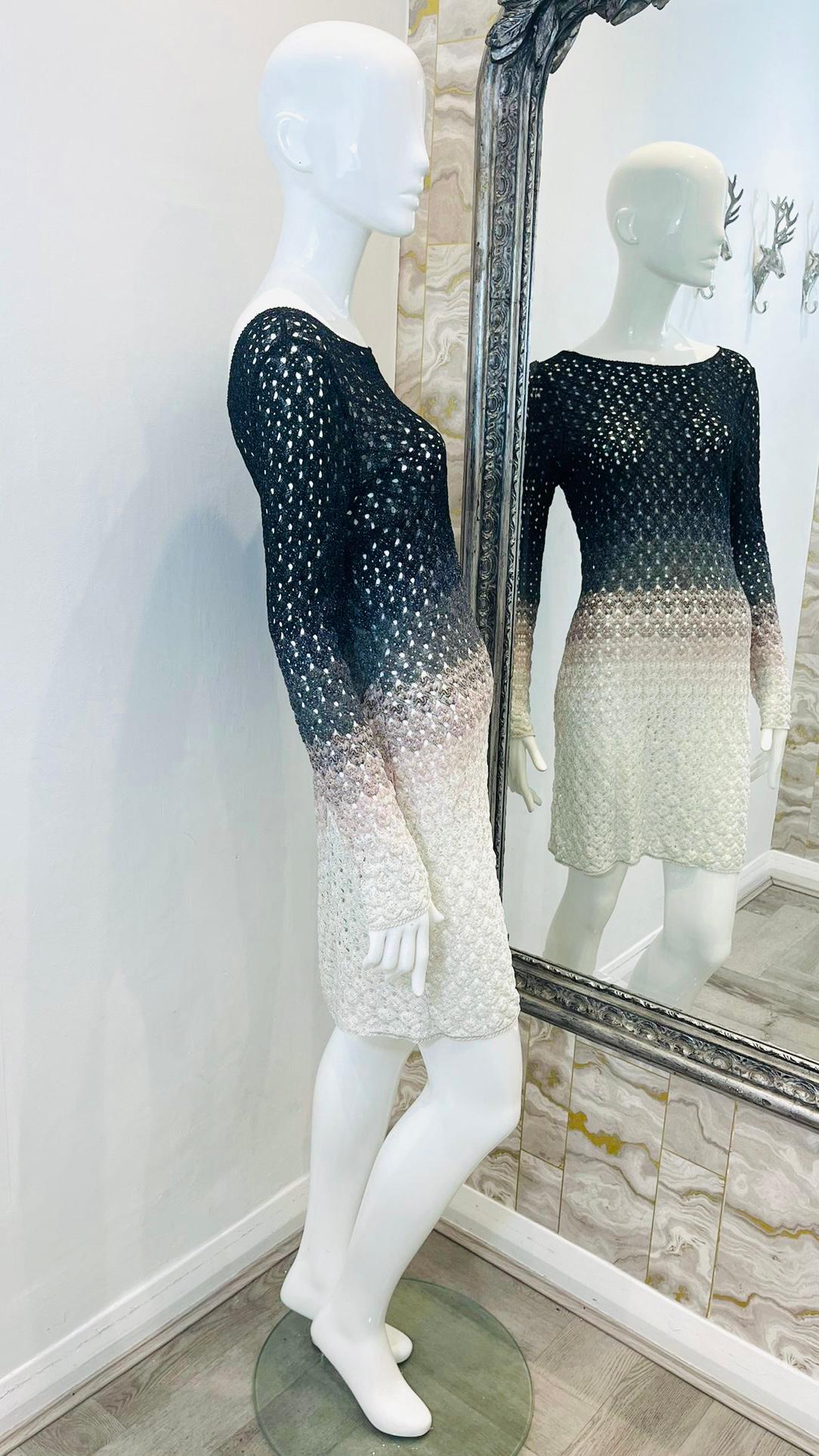 Gray Missoni Crochet Knit Ombre Dress