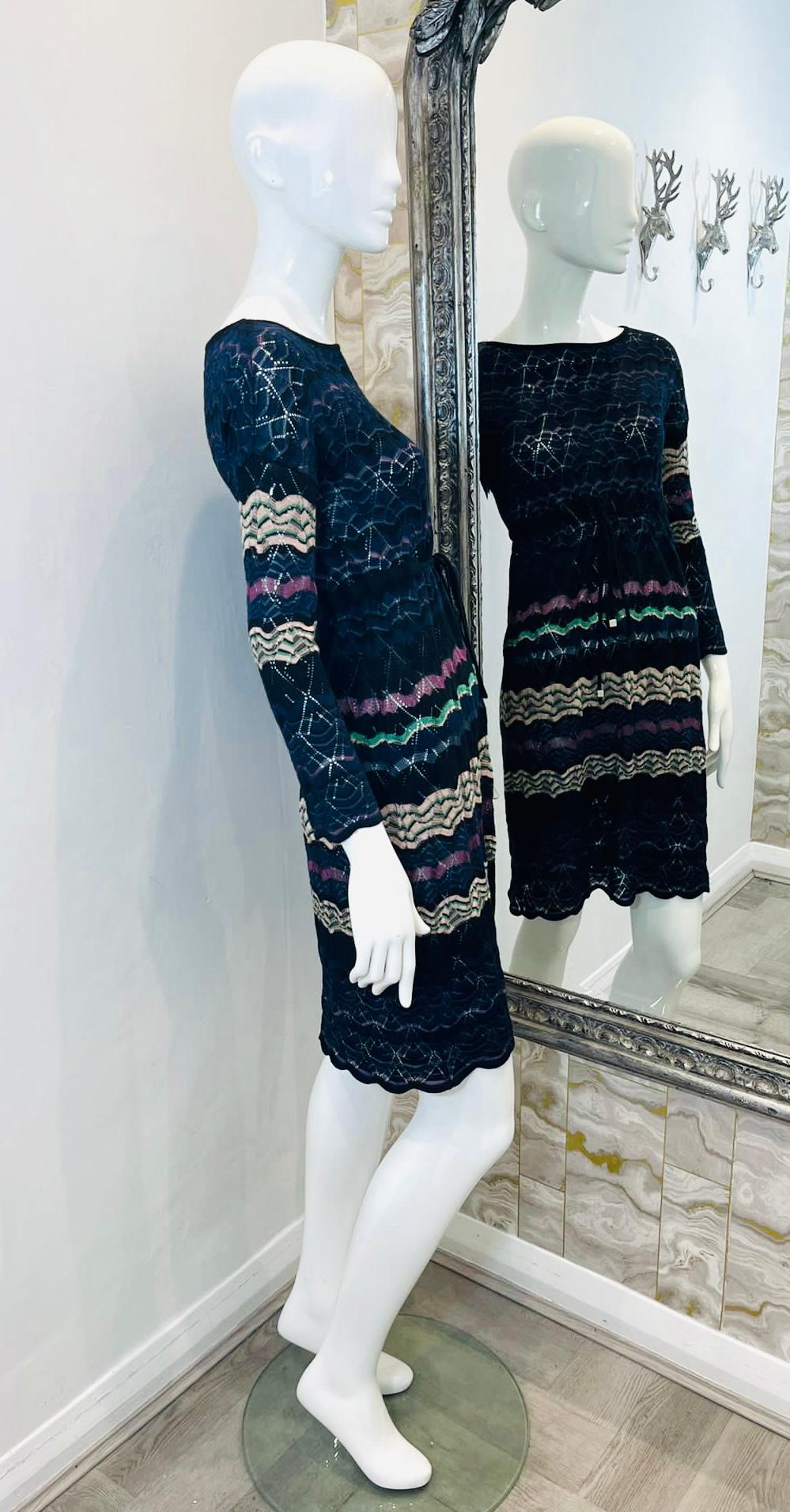Black Missoni Crochet Knit Striped Dress For Sale