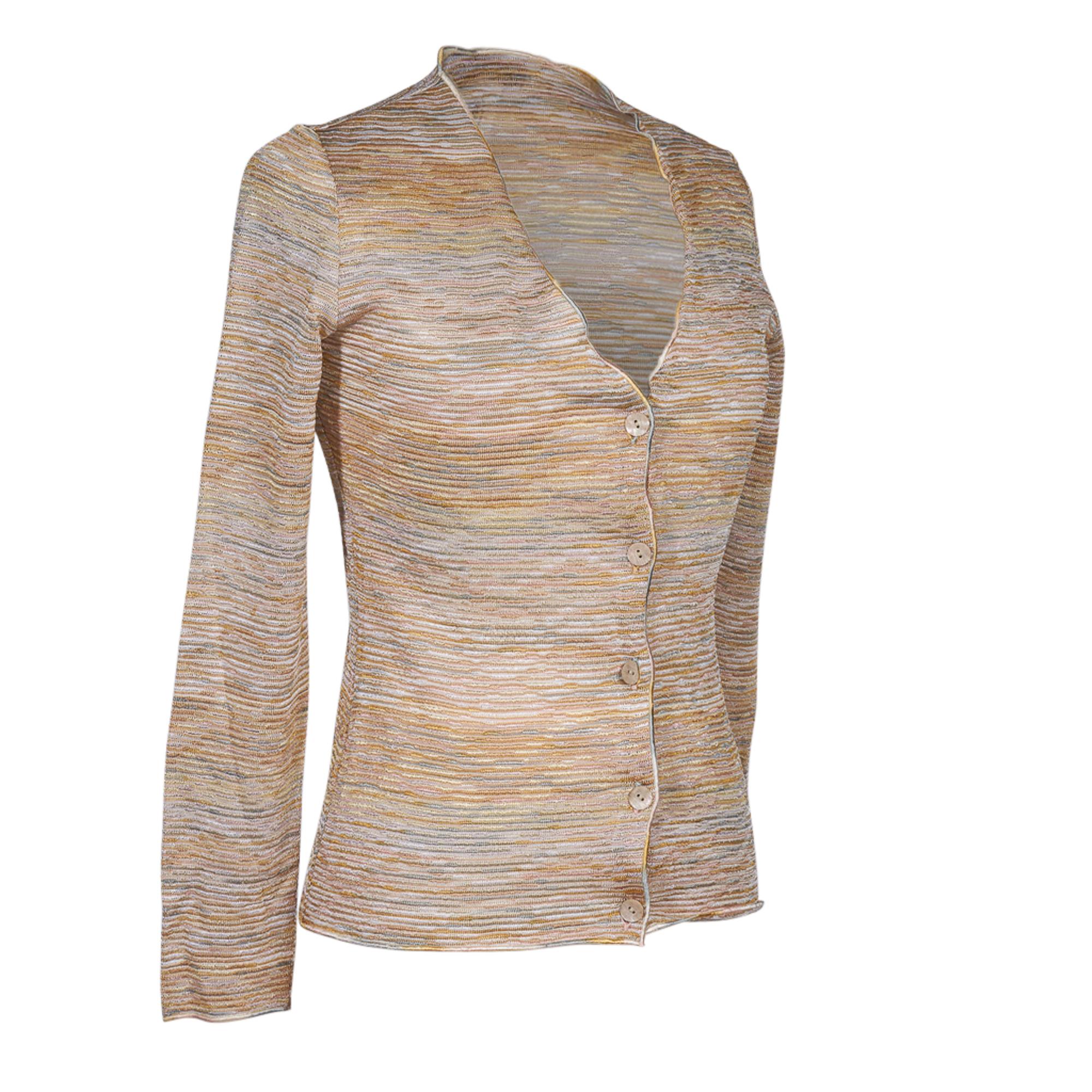 Guaranteed authentic Missoni  terrific dress with matching cardigan.  
Wearable design in pastel soft colours makes this dress  timeless. 
Classic Missoni knit in beautiful hues of blue gray, sunkissed orange and yellow, pink, caramel and nude. 
