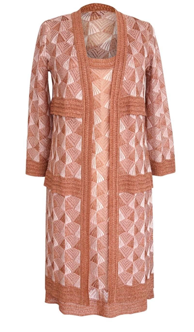 Brown Missoni Dress with Jacket Knit Set Divine Deco Design Chic 42 / 8 For Sale
