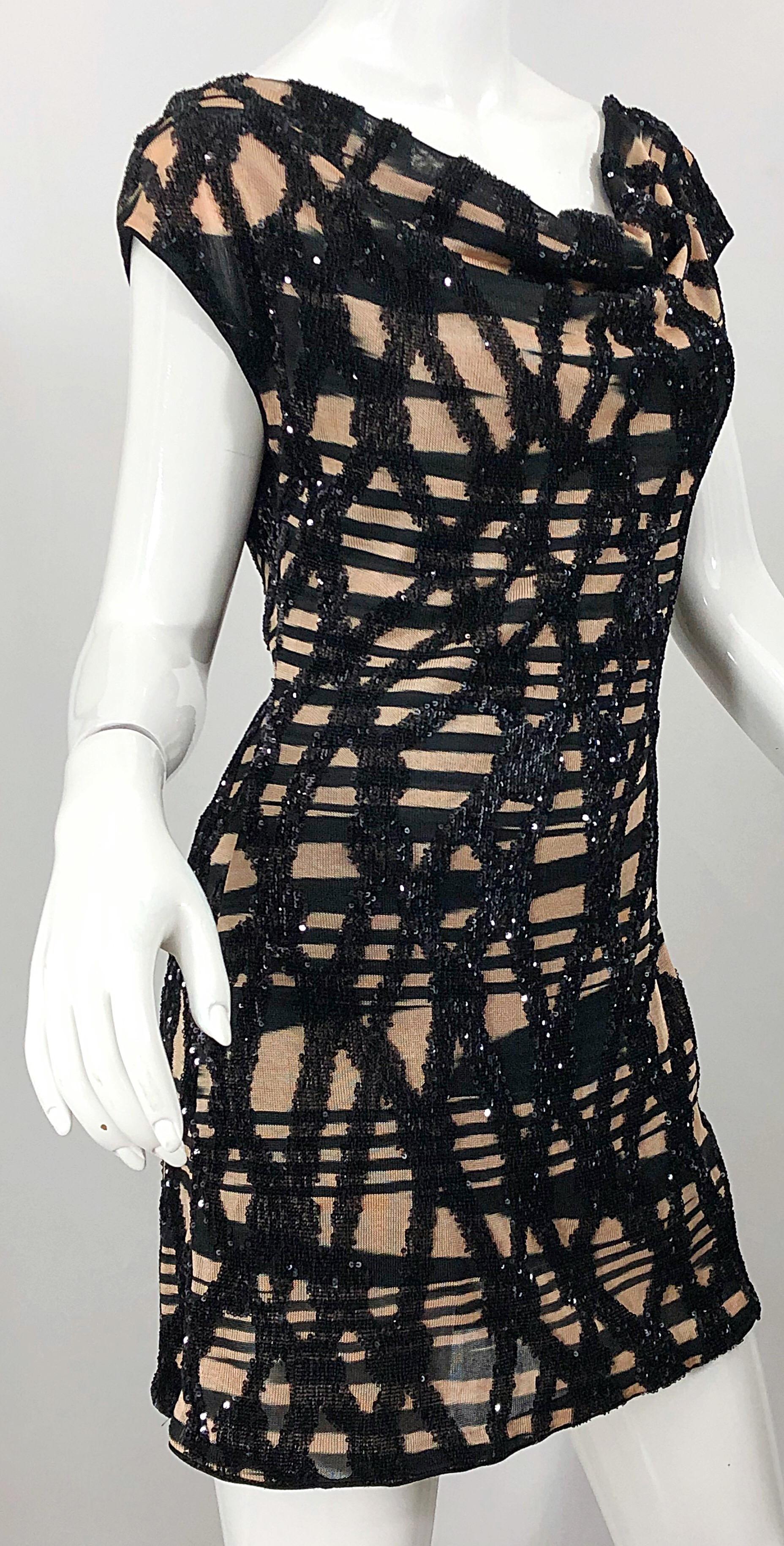 Women's Missoni Early 2000s Black + Nude Sequined Size 40 / 4 - 6 Abstract Mini Dress For Sale